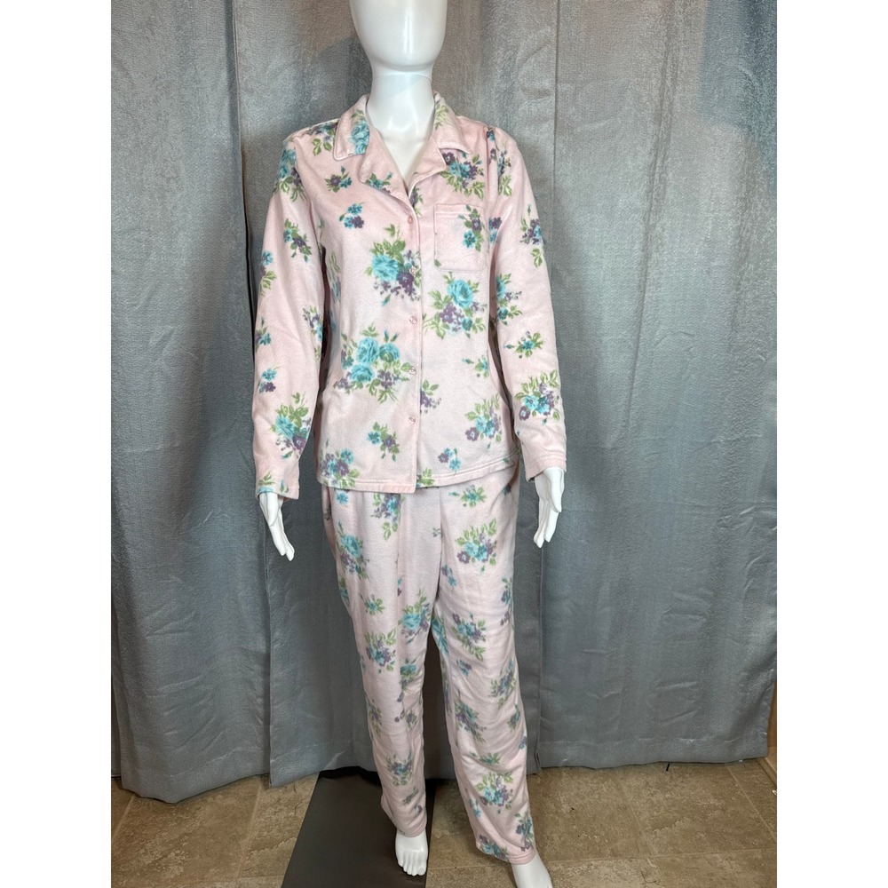 Adonna Sleepwear Women's‎ Pink Floral Fleece Pajama Set Size Medium